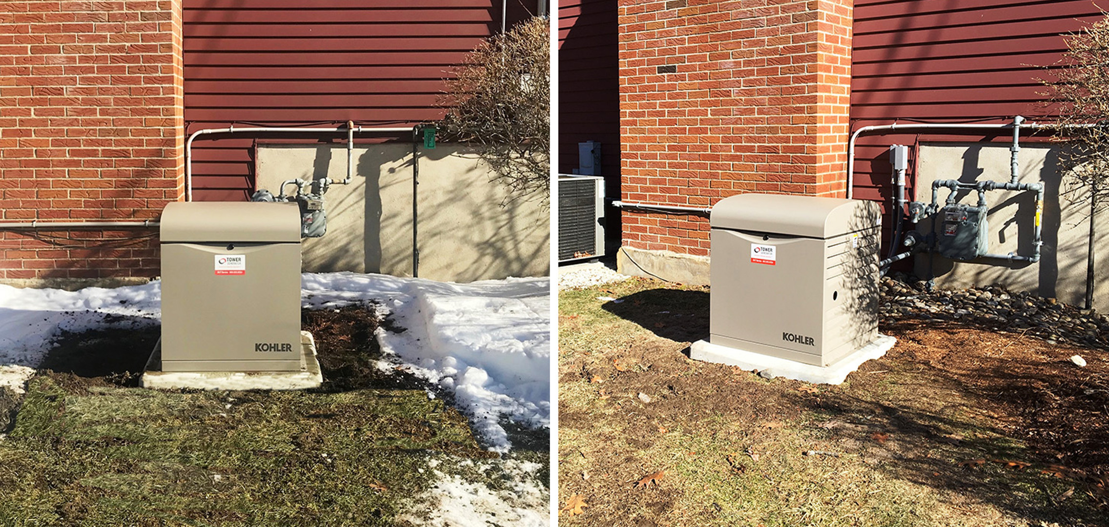 Two side by side images of the residential generator at different angles