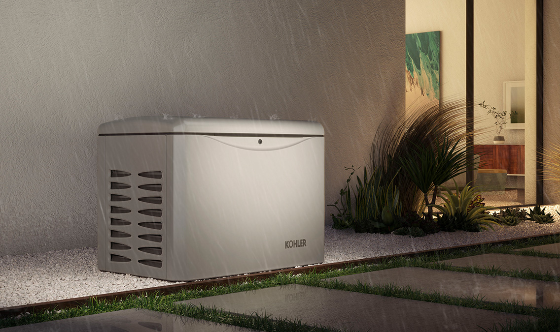 Residential generator in house's backyard