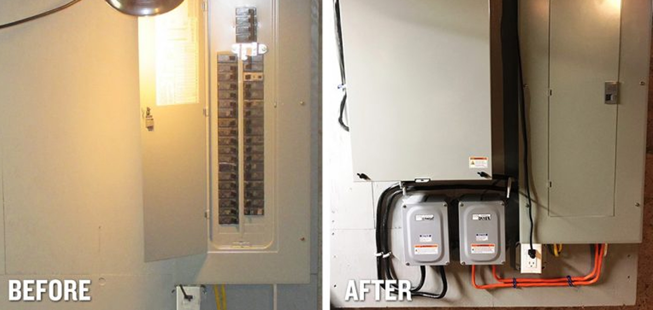 Before and after images of electrical boxes 