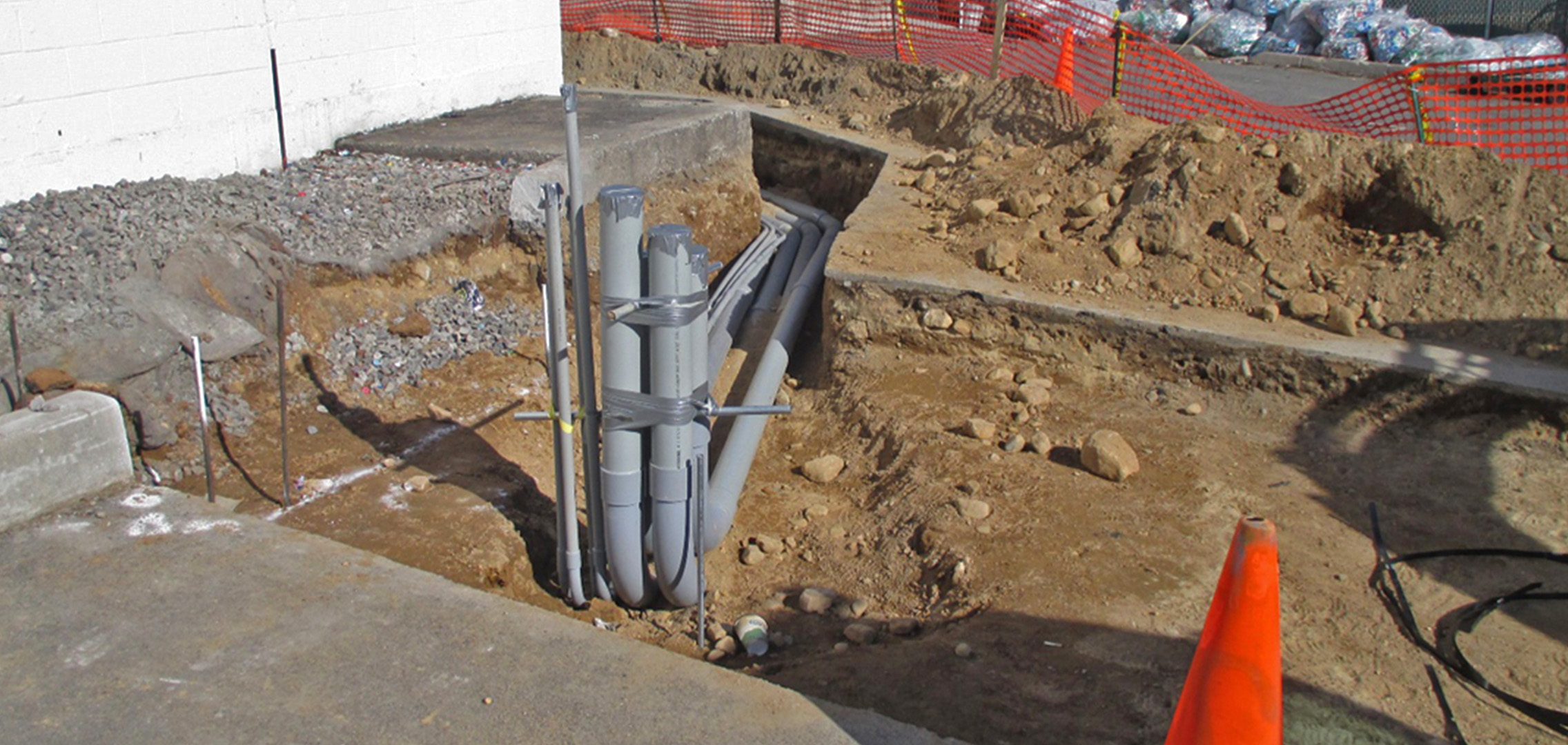 Electrical pipes dug into the ground