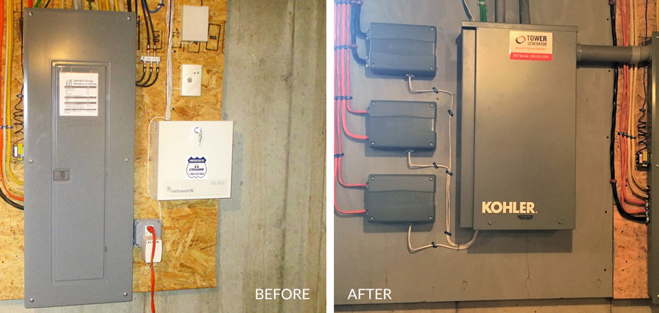 Before and after images of indoor electrical units