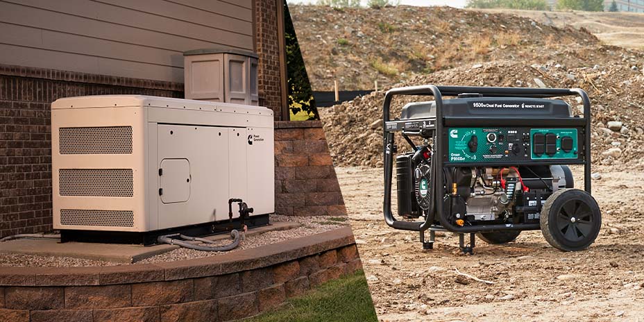 Side by side image of a standby generator on the left and a backup generator on the right