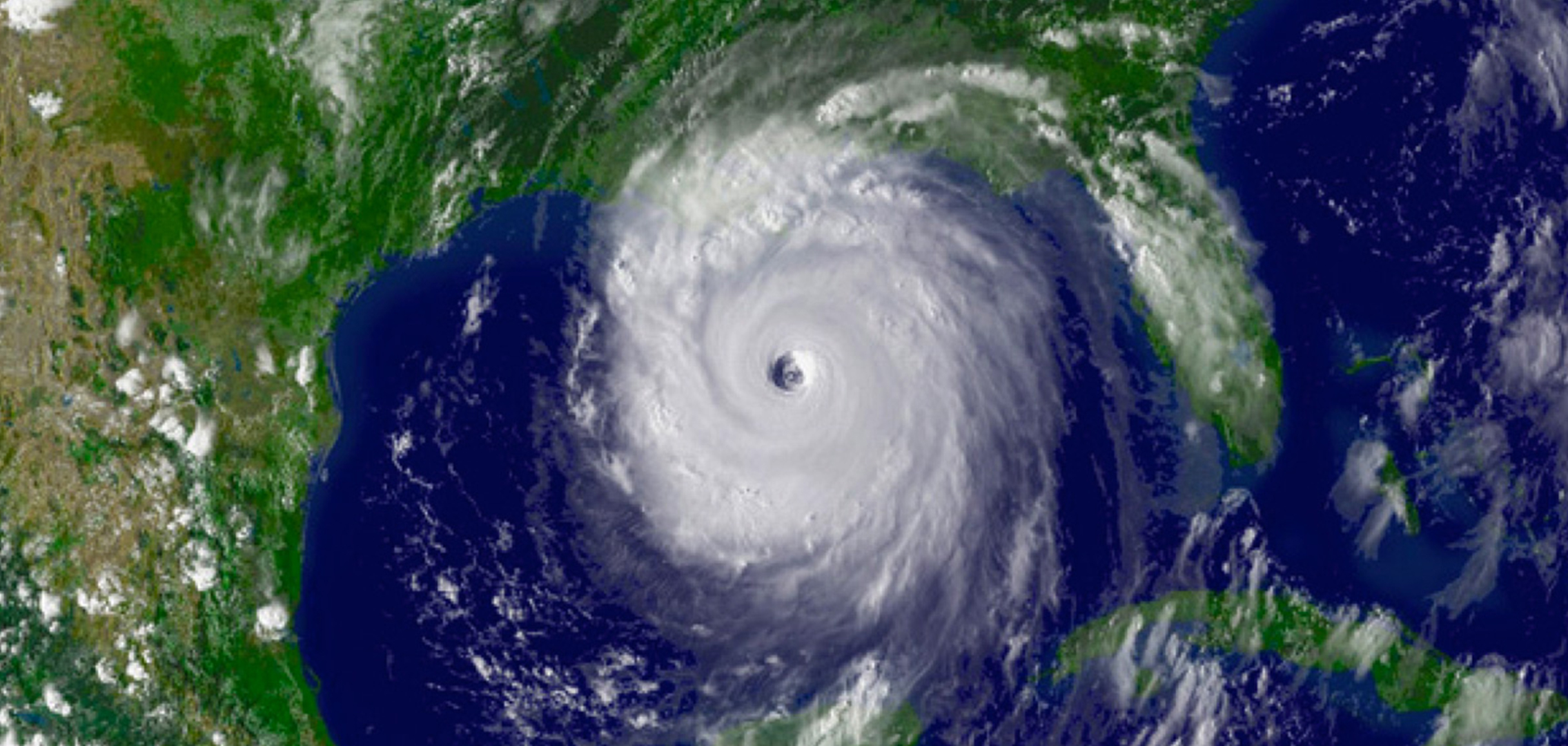 Aerial image of a hurricane over the Gulf of Mexico.