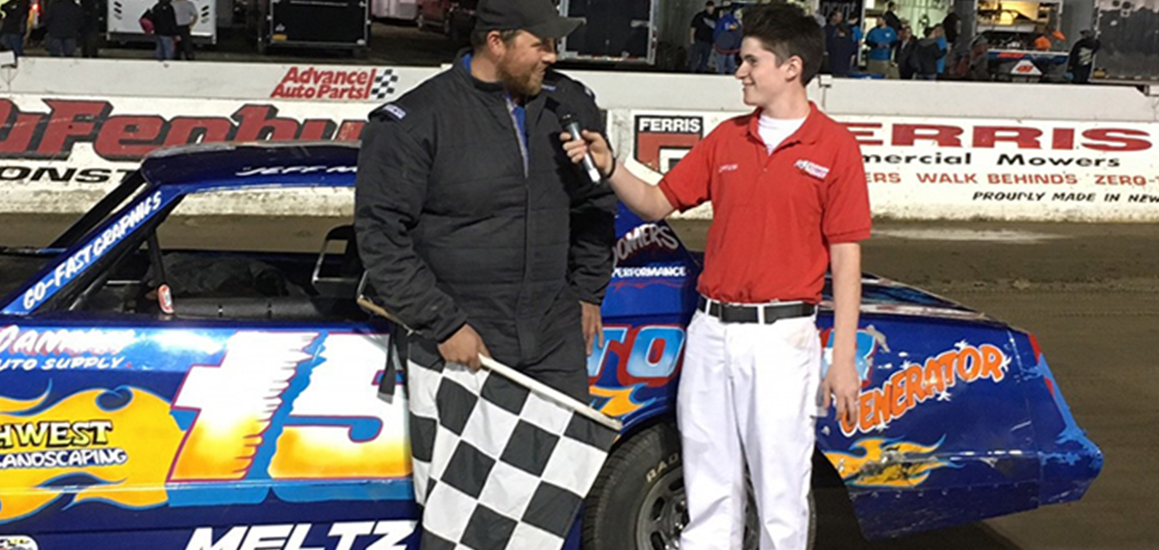 An image of an interview with racer Jeff Meltz Jr.