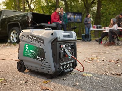Backup generator outside of a campsite